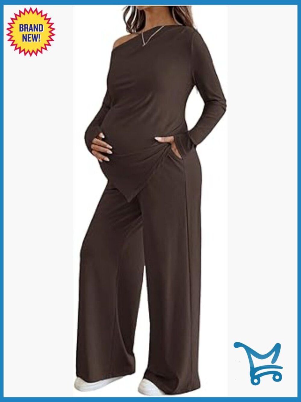 Maternity 2 Piece Outfit Off Shoulder Top and Pants Set Long Sleeve